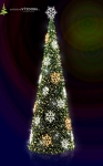 Umělý Vánoční strom od 5 do 11m s LED výzdobou a vločkami
